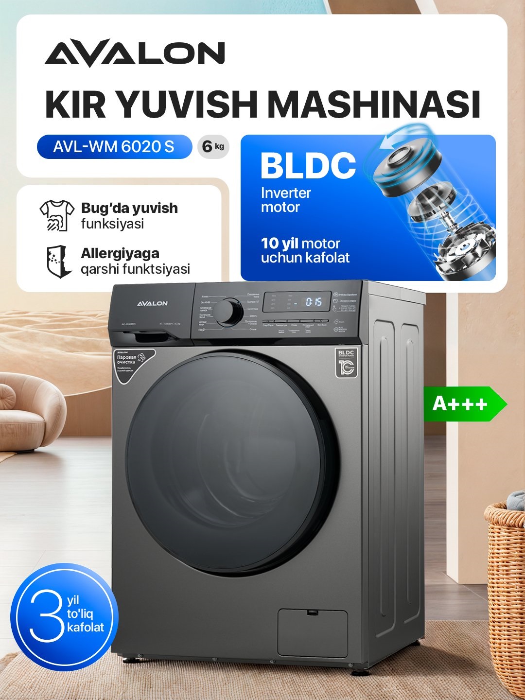 Kir yuvish mashinasi Avalon AVL-WM 6020 W 6 Kg