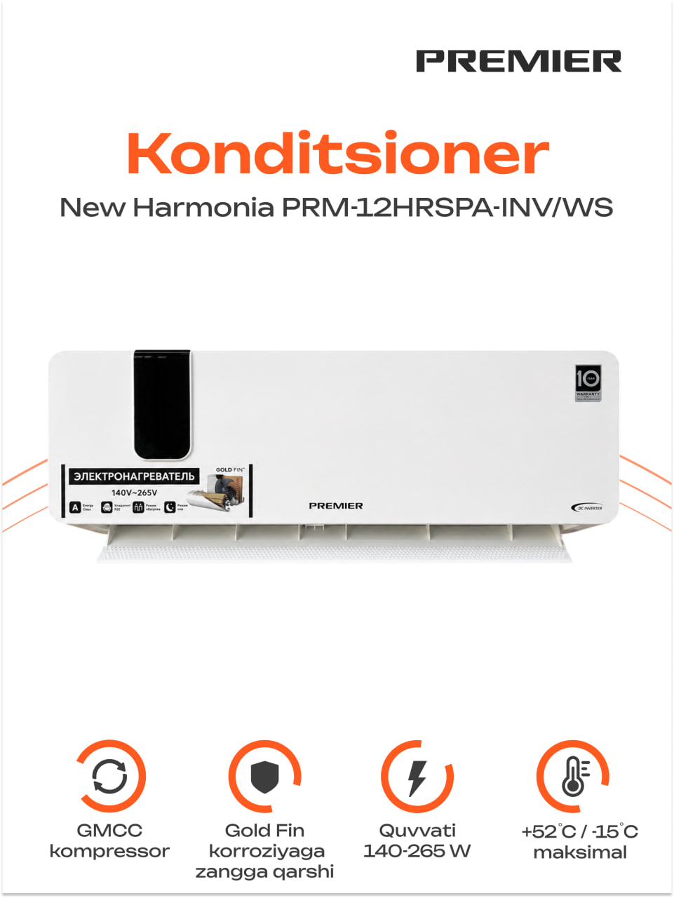 Кондиционер Premier New Magnate GMCC 12 FullDC inverter PTC Heater 140V R32 Black