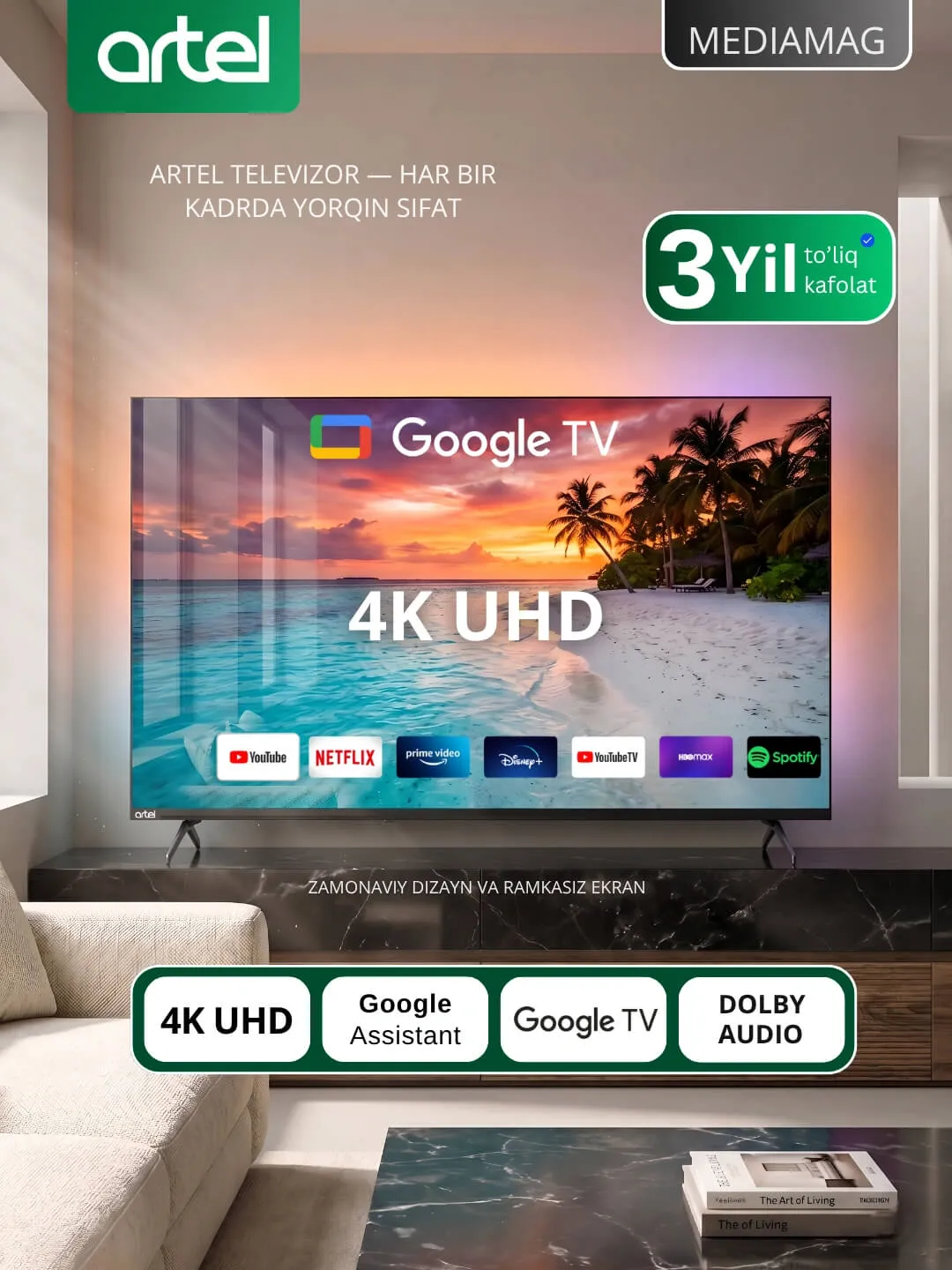 Televizor Artel 50PUCH010 Smart TV, qora