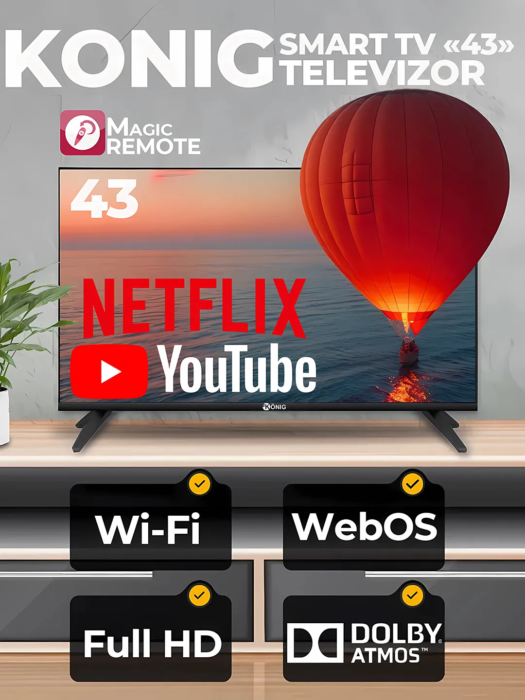 Телевизор Konig SMART TV 43 9000, чёрный