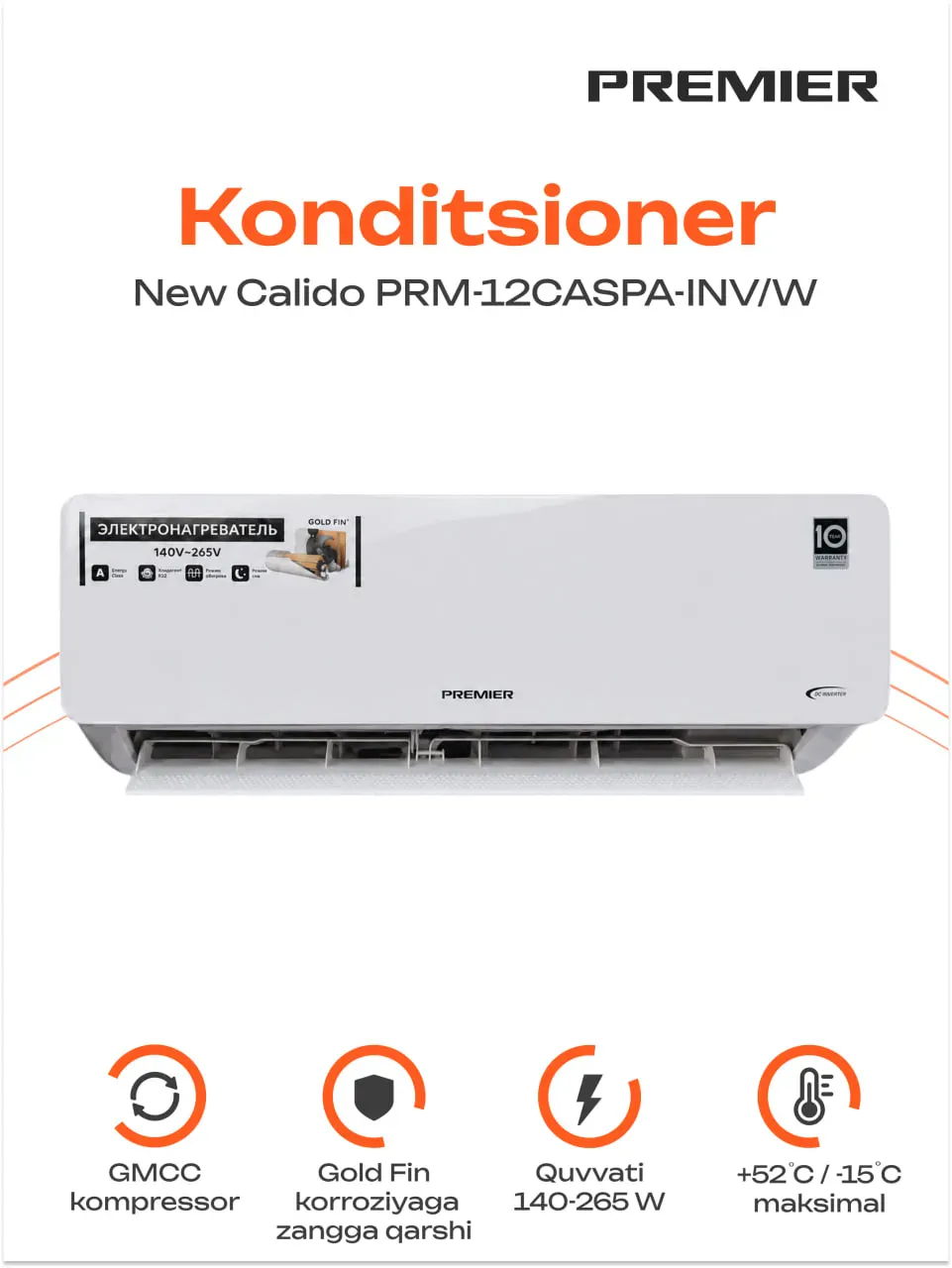 Konditsioner Premier New Sereno GMCC 12 FullDC inverter PTC Heater 140V R32 Dark Grey
