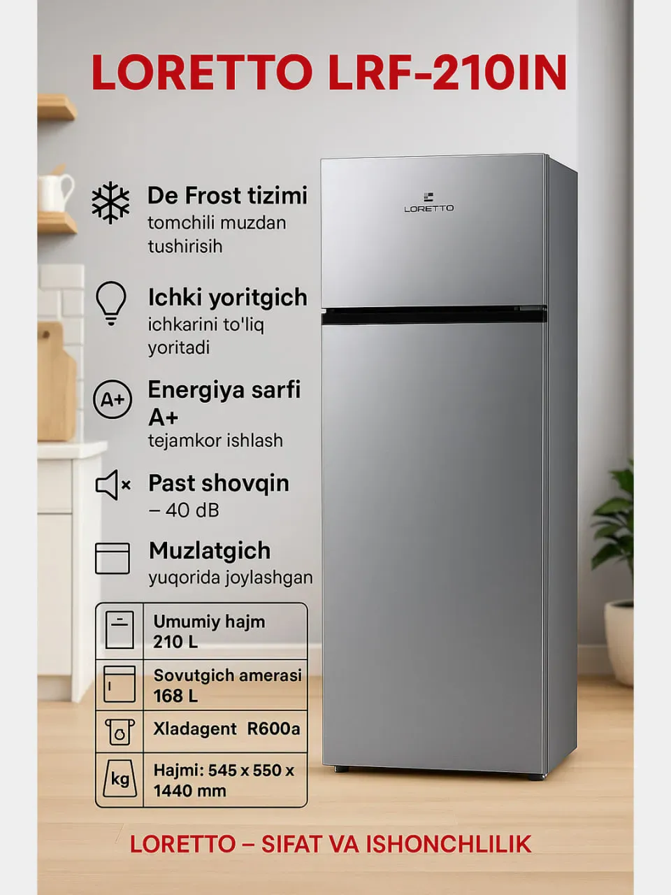Muzlatgich Loretto LRF-210 IN, inox