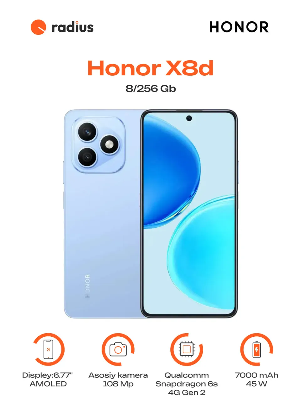 Smartfon Honor X8D 8/256 GB, ko'k