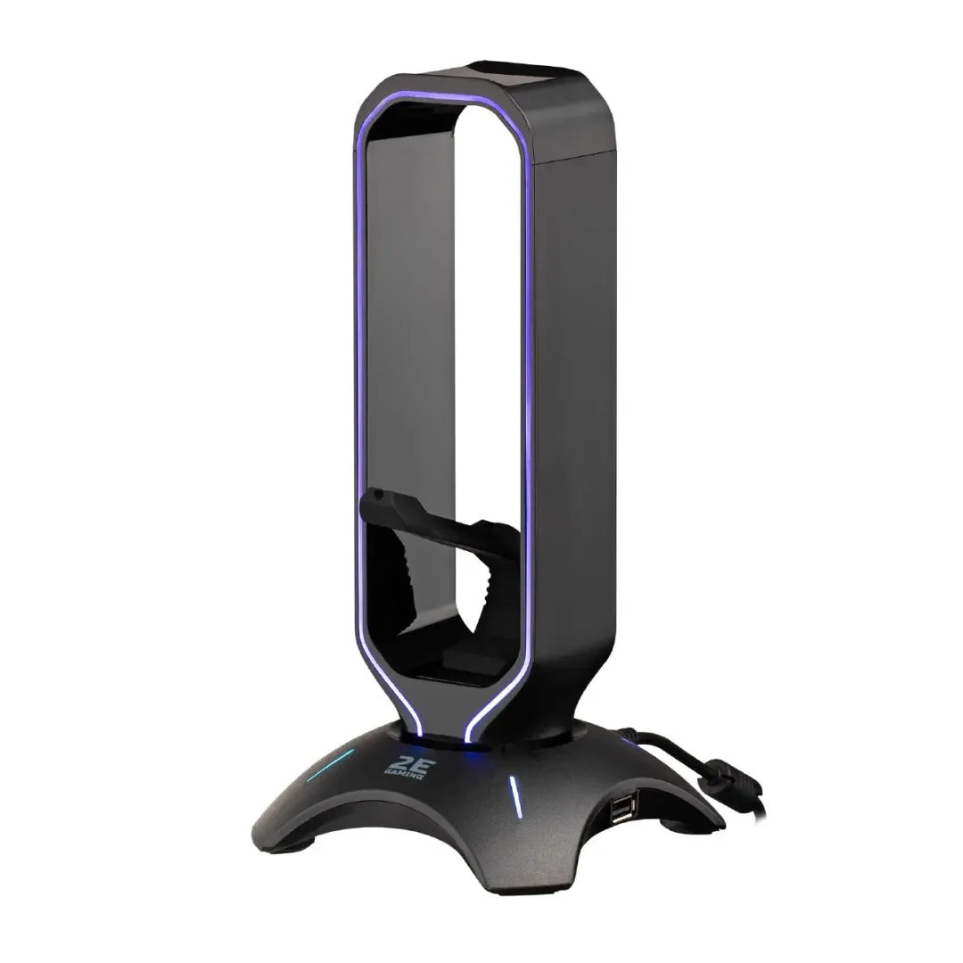Podstavka 3v1 dlya igrovix naushnikov (plastikovaya) 2E GAMING GST330 Headset Stand 3in1 RGB 7.1 USB Bl