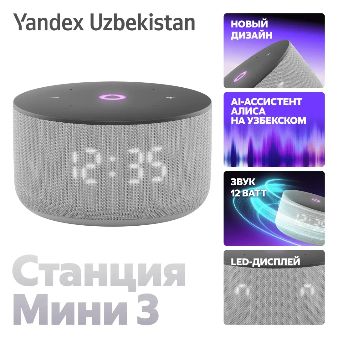 Umnaya kolonka Yandeks Stantsiya Mini 3 s Alisoy, kulrang, 12 Vt