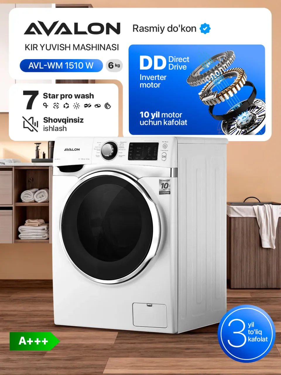 Kir yuvish mashinasi Avalon AVL-WM1510 W, oq