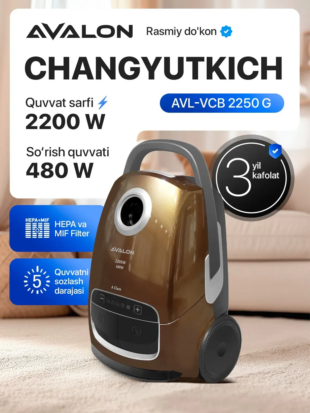 Changyutgich Avalon VCC-2250, belo-jeltiy