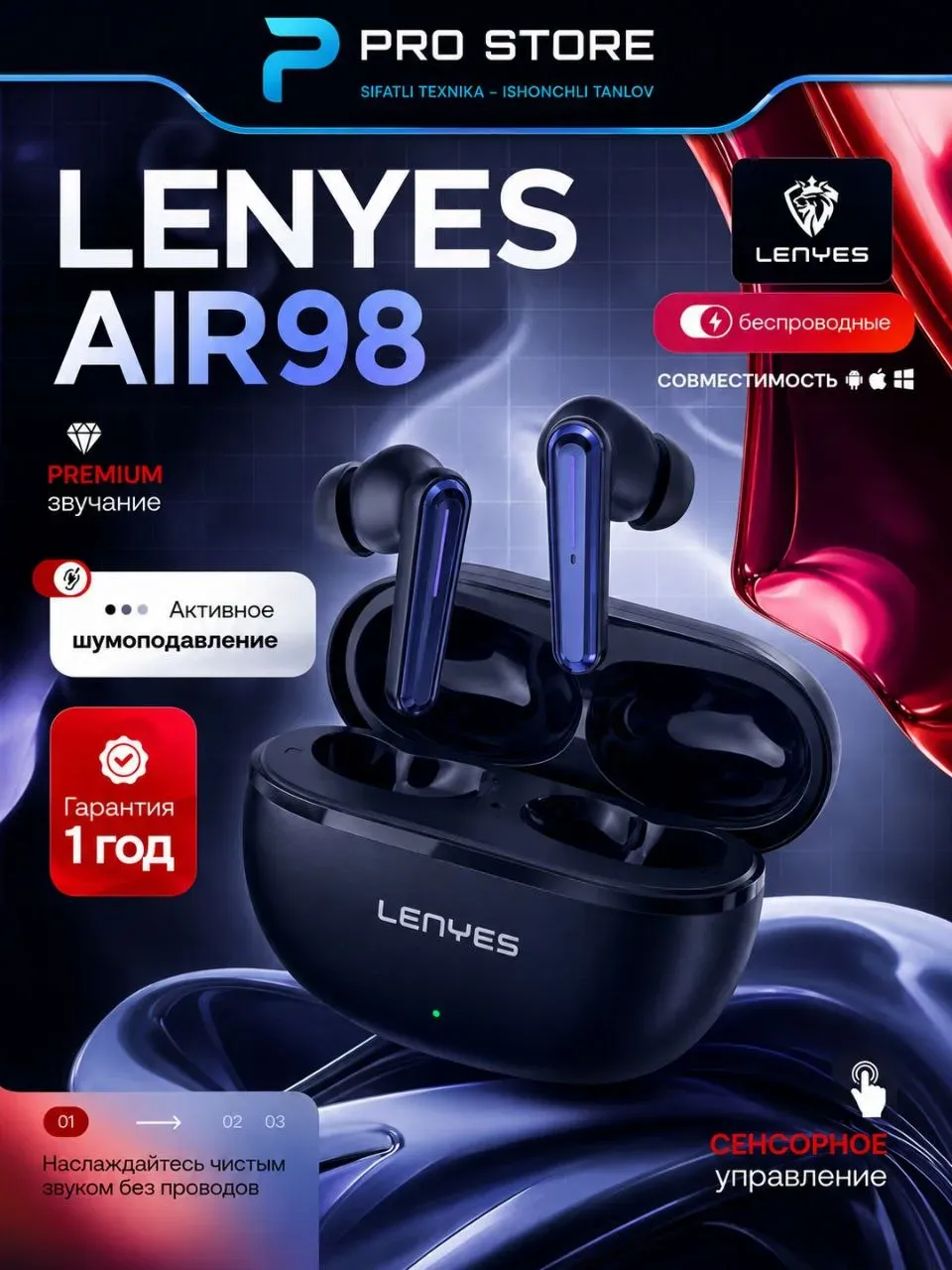 Quloqchinlar LENYES Air 98, Carbon Black