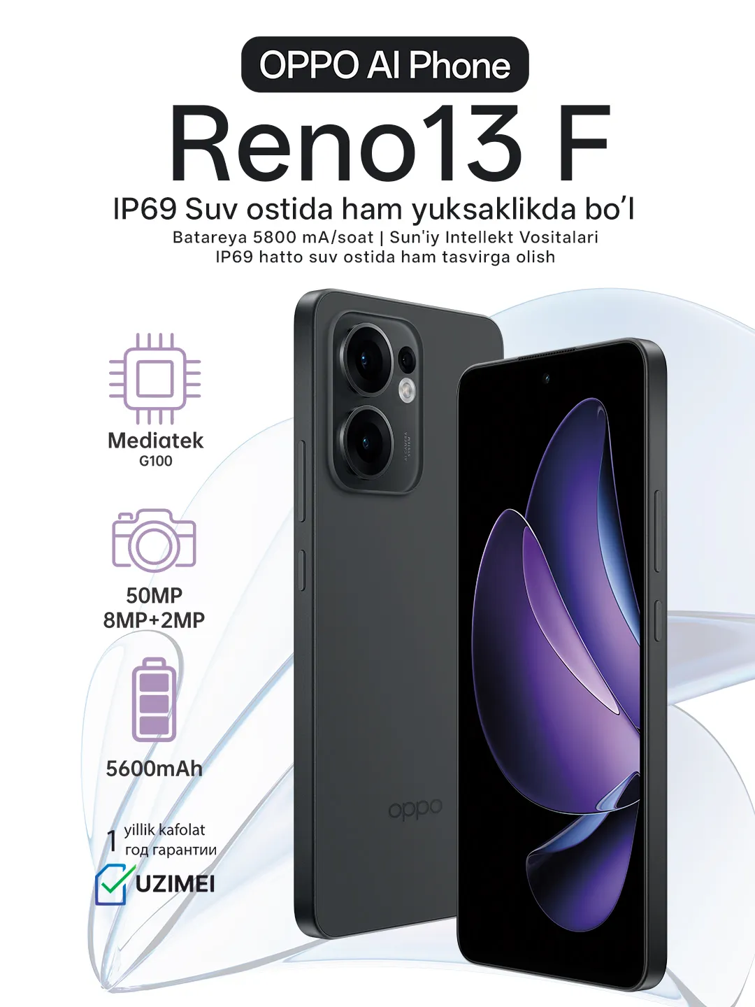 Smartfon Oppo Reno 13F 8/256 GB, qora
