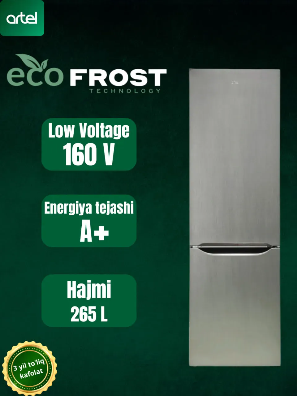 Muzlatgich Artel HD-345RND Eco Temno kulrang metall