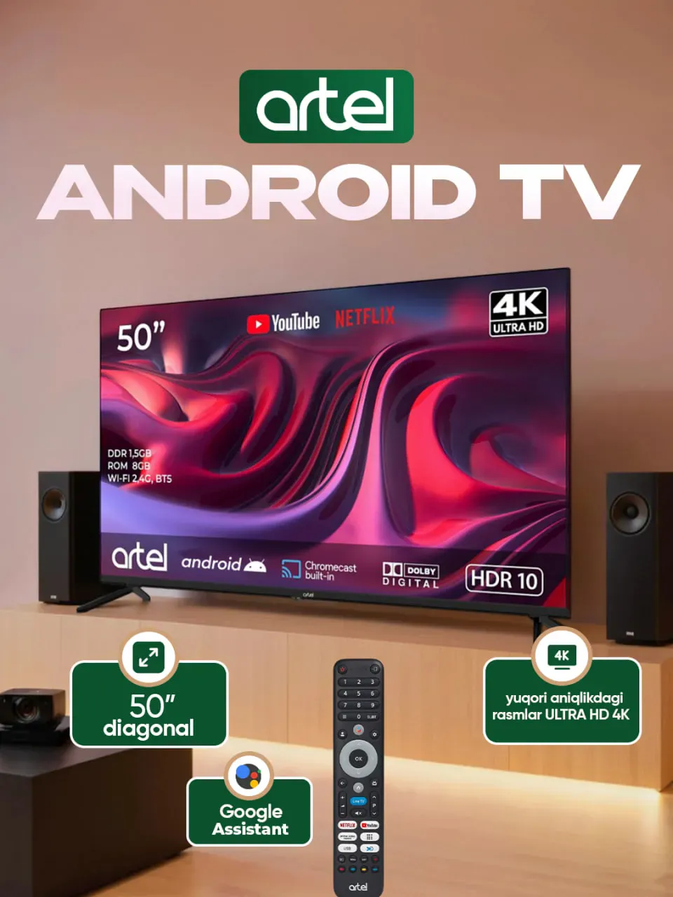Televizor Artel 50PUCH010 Smart TV, kulrang