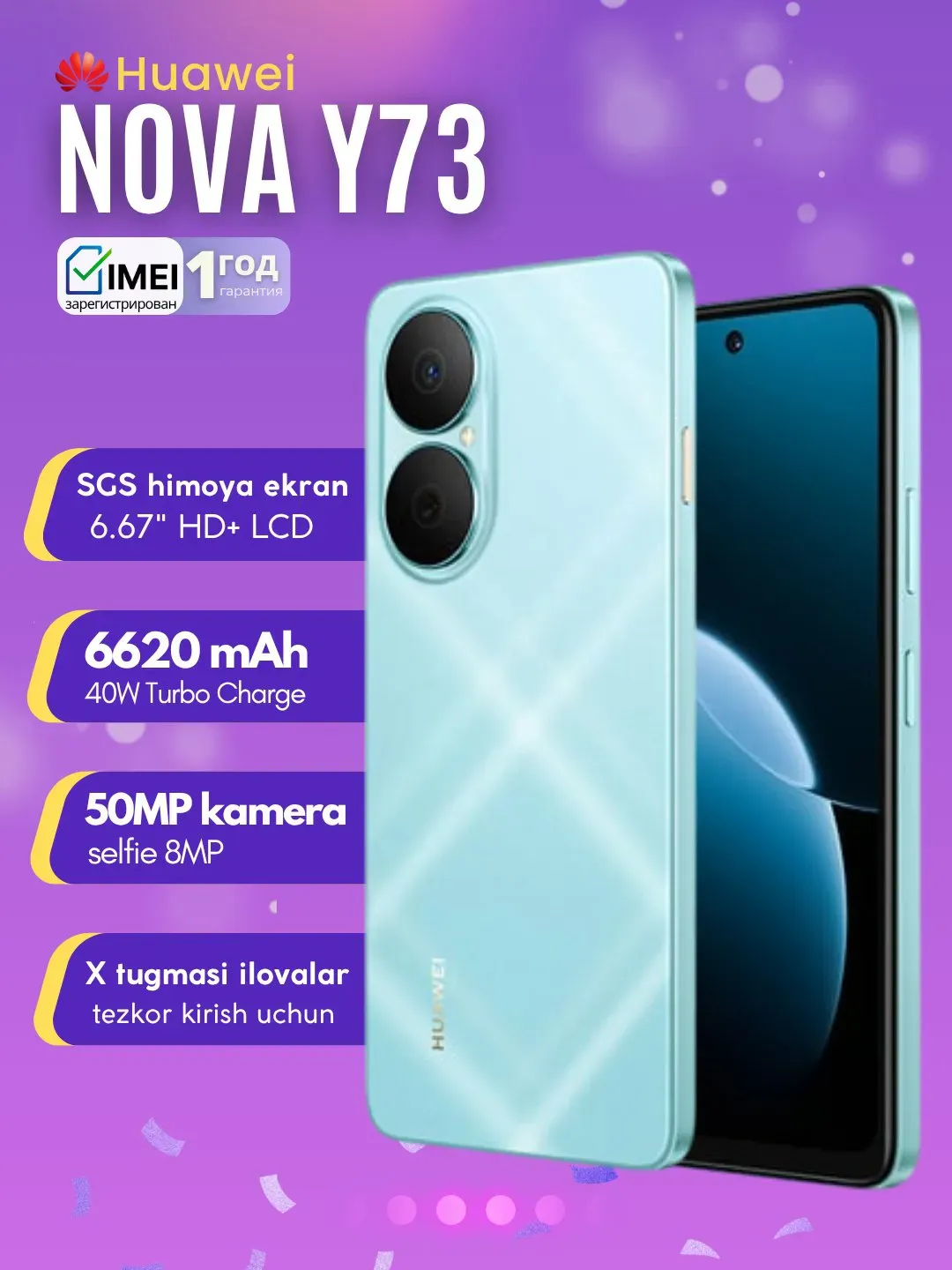 Smartfon Huawei Nova Y73 8/256 GB, Goluboy