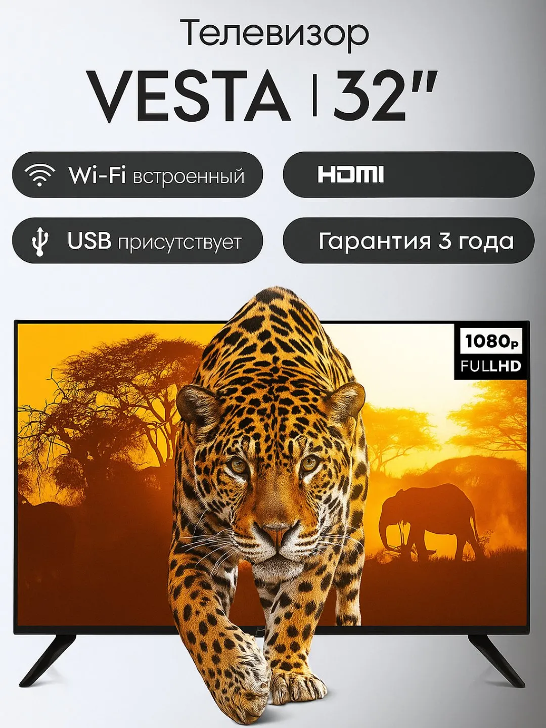 Телевизор Vesta V32NHN300, чёрный