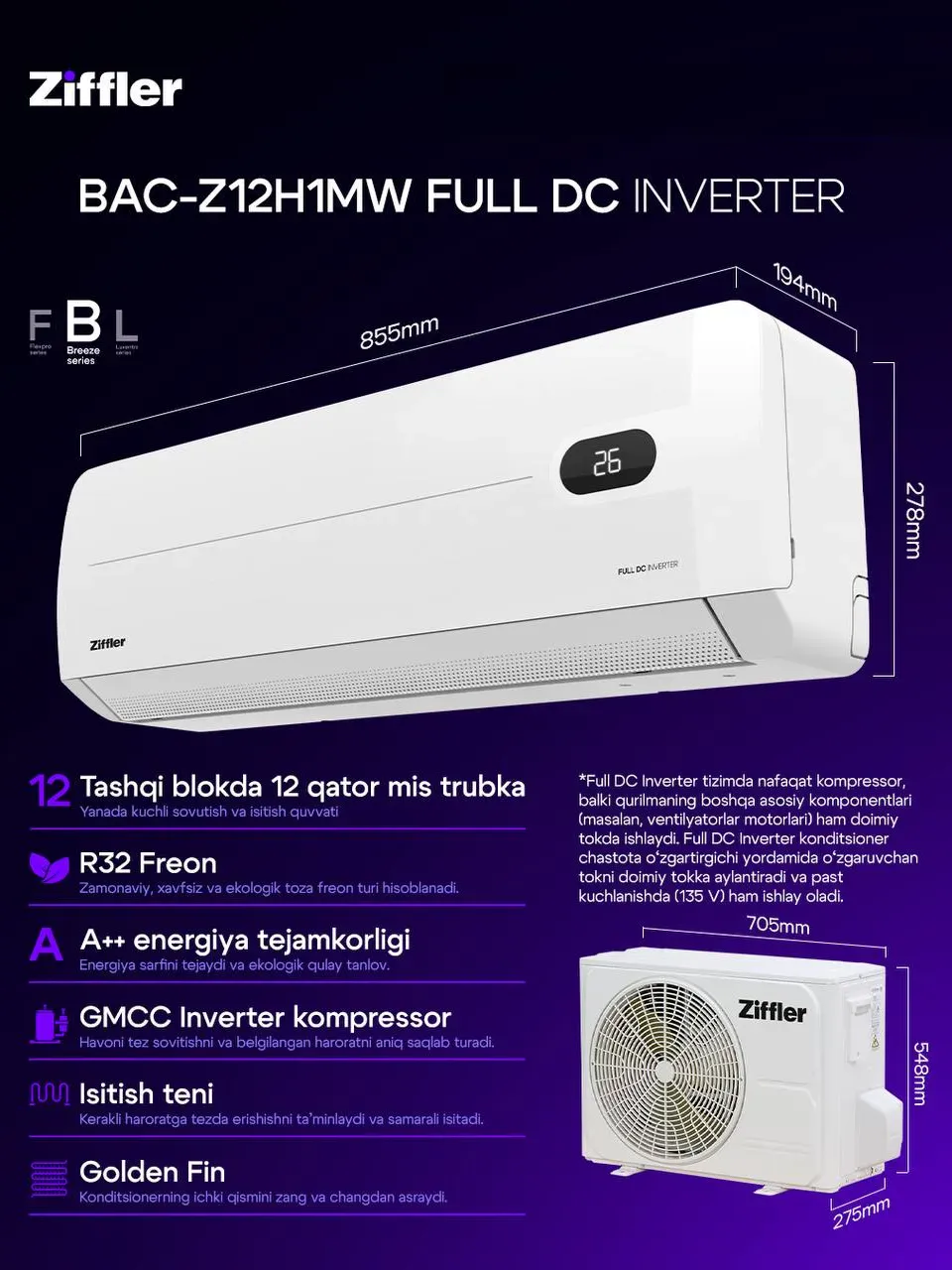 Konditsioner Ziffler Z12H1MW12, oq