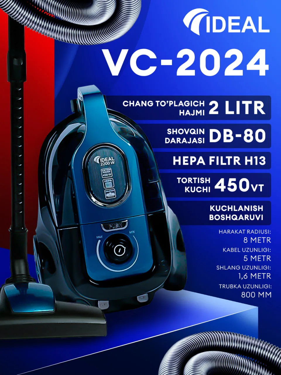 Пылесос Ideal VC-2024, синий