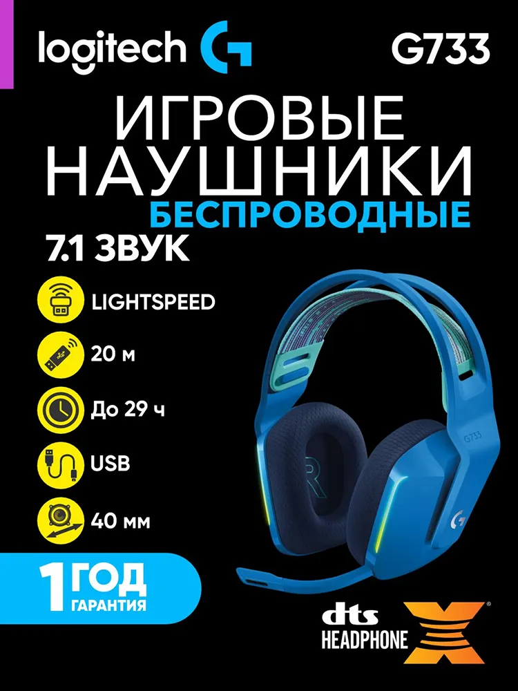 Полноразмерные наушники Logitech G733 LIGHTSPEED Wireless RGB Gaming Headset, синий