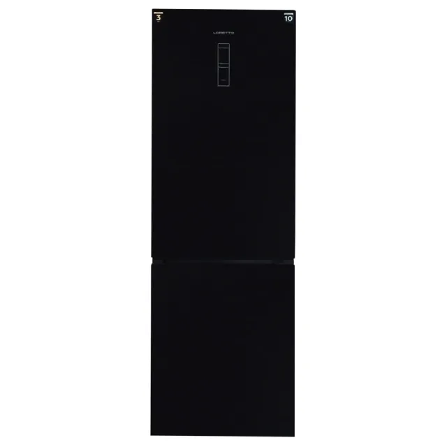 Ikki kamerali muzlatgich Loretto LRF-340GBL, No Frost, qora shisha, 185 sm