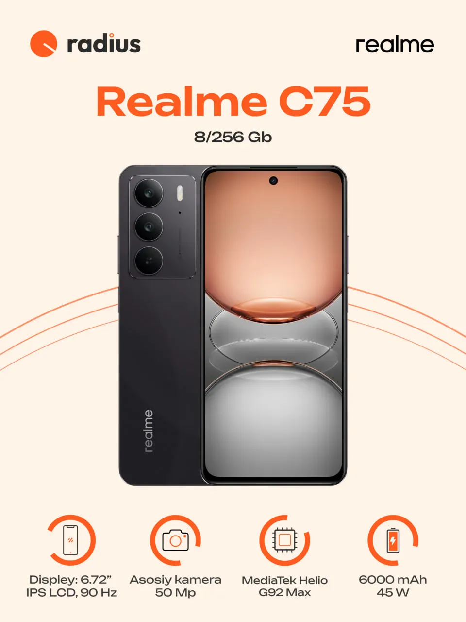 Smartfon Realme C75 8/256 GB, Qora