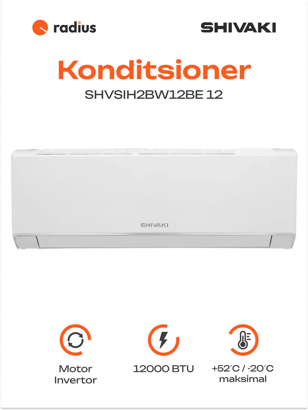 Konditsioner Shivaki Breeze SHVSIH2BW12BE 12 Inv, oq