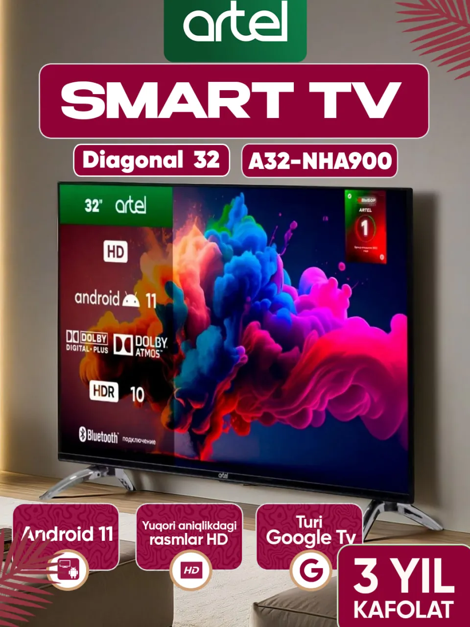 Televizor Artel 32NHA900 32", qora