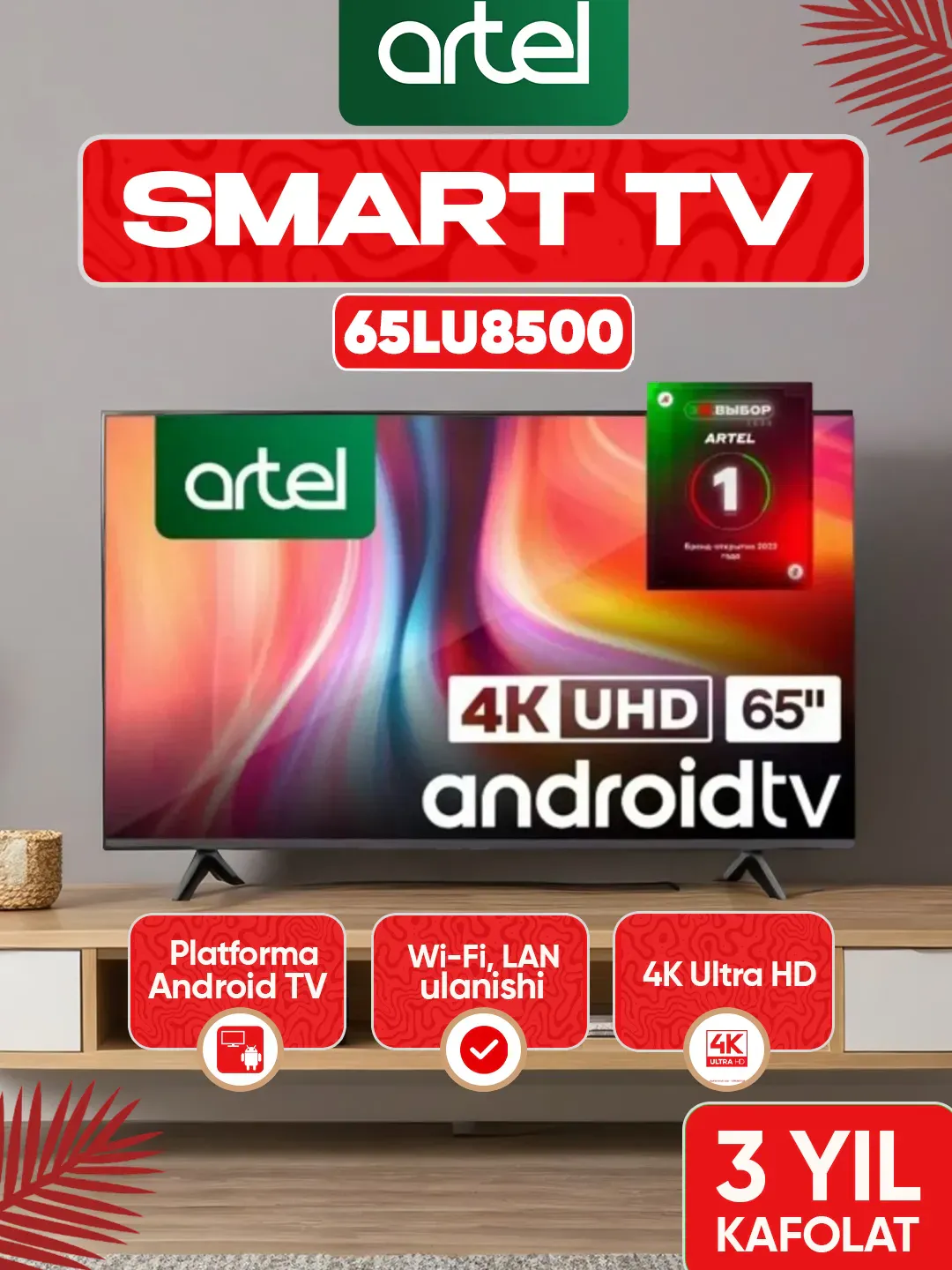 Televizor Artel 65LU8500 Smart TV 4K, qora