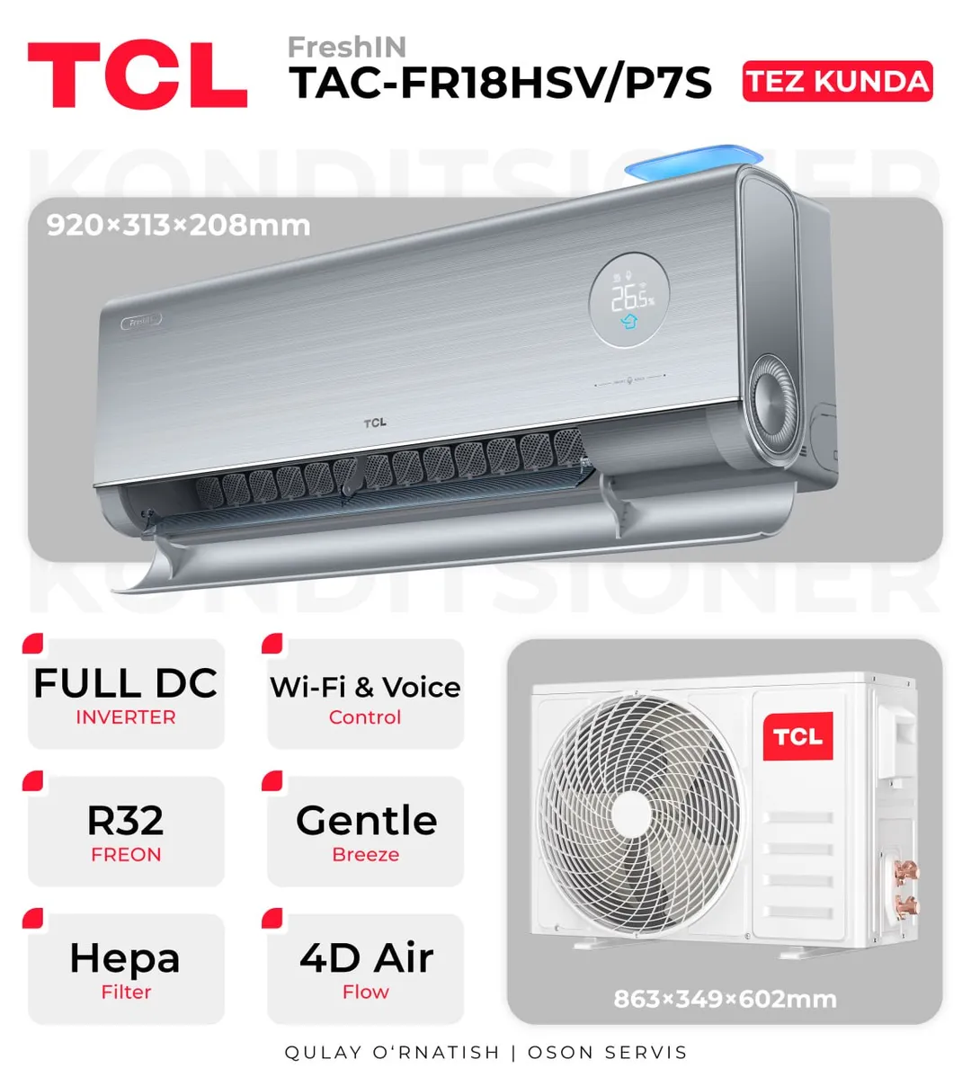 Кондиционер TCL TAC-FR18HSVP7S, серый