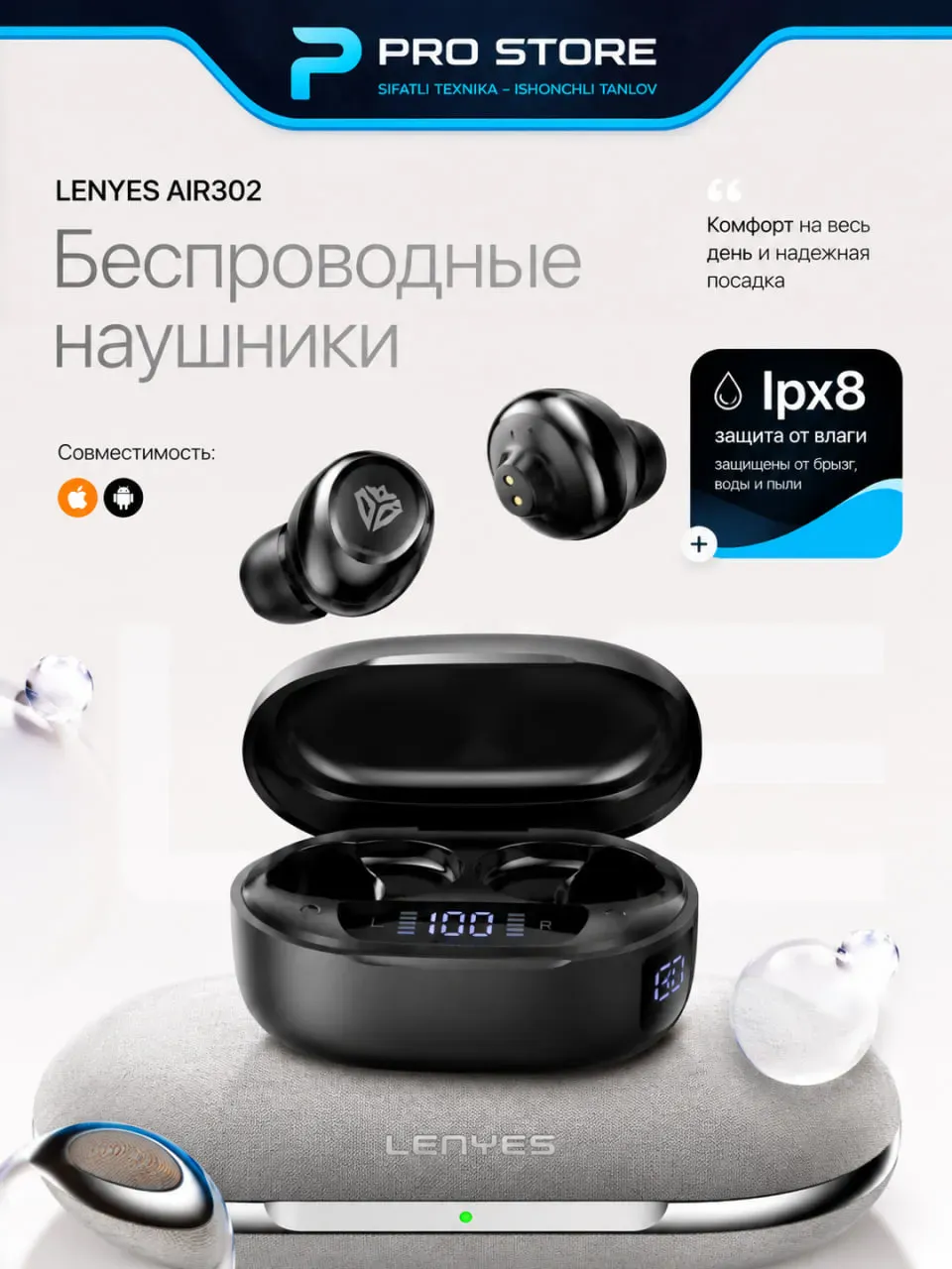 Quloqchinlar LENYES Air 302, oq