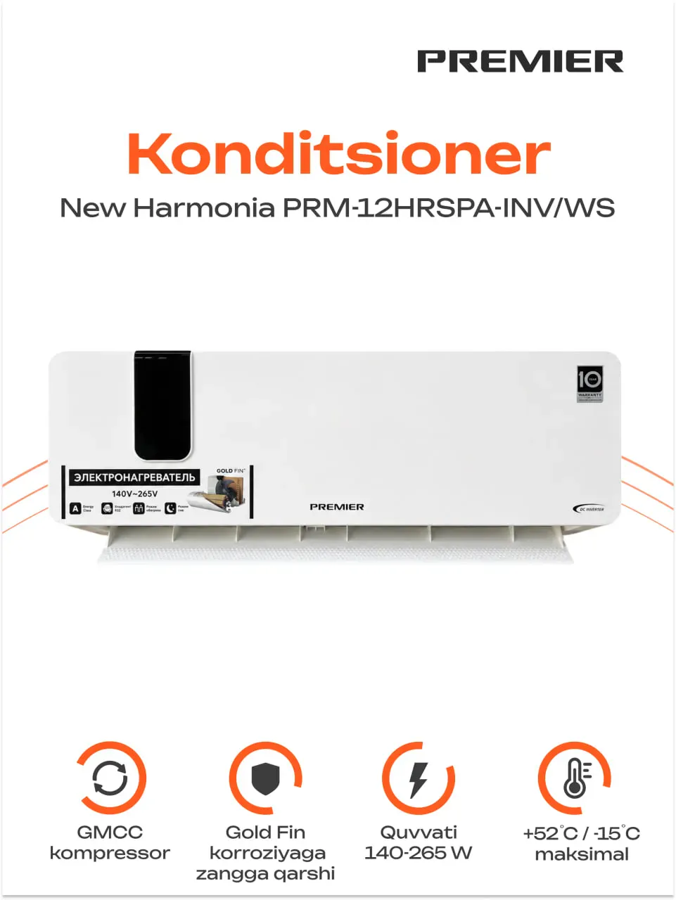 Konditsioner Premier New Harmonia GMCC DC inverter PTC Heater 140V R32, oq