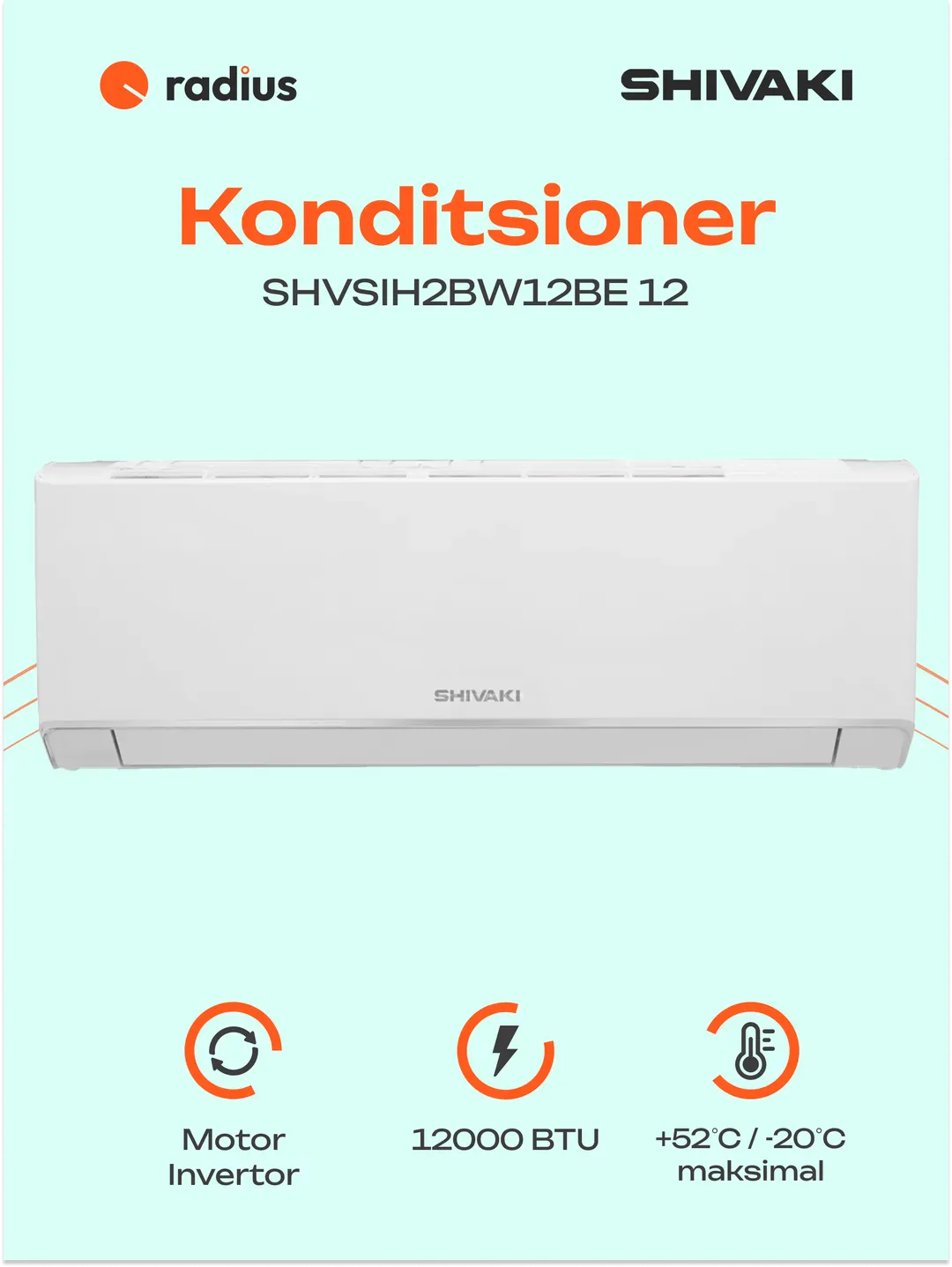 Konditsioner Shivaki Breeze SHVSIH2BW12BE 12 Inv, oq