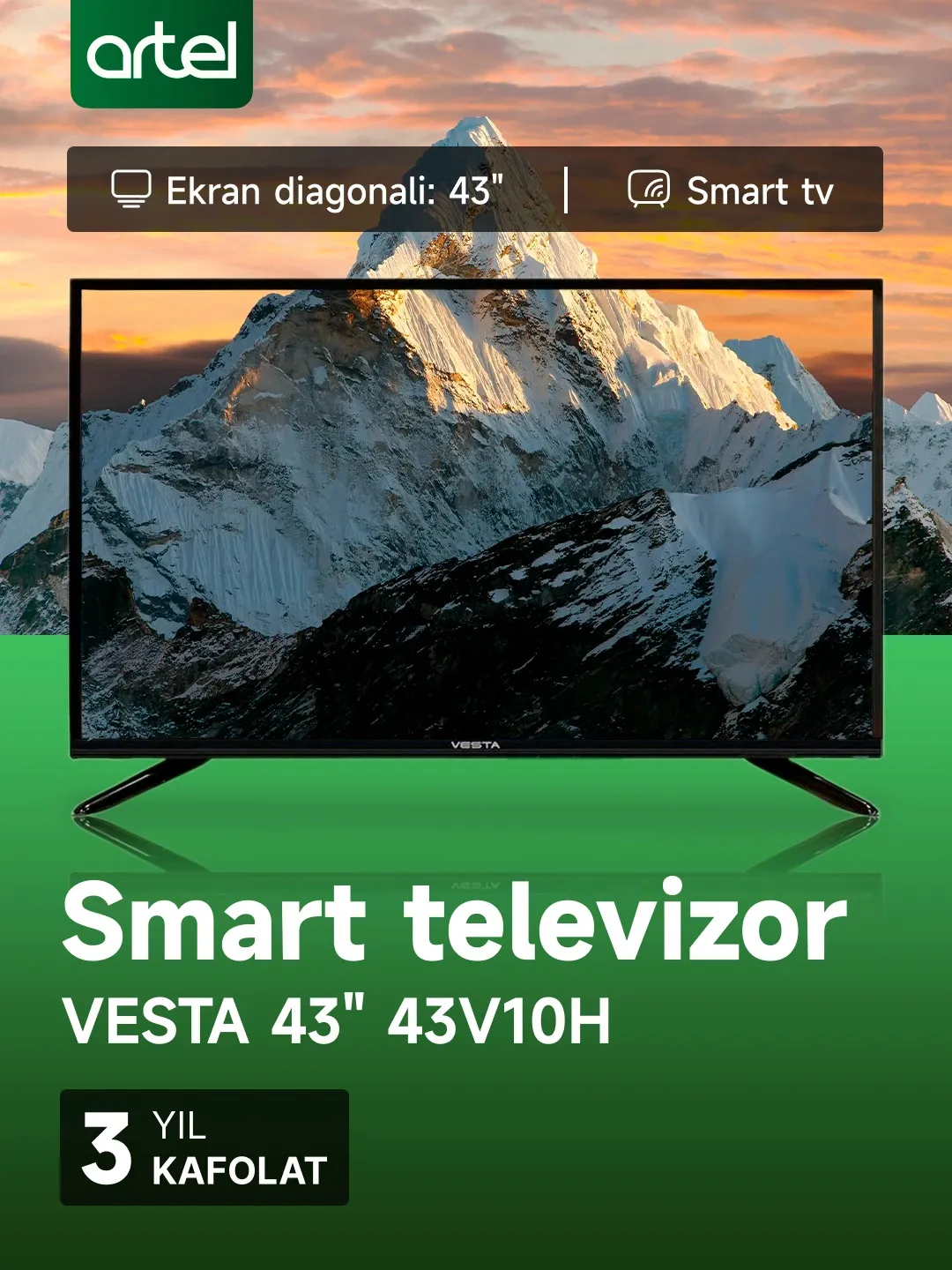 Телевизор Vesta 43V10H Smart TV, чёрный