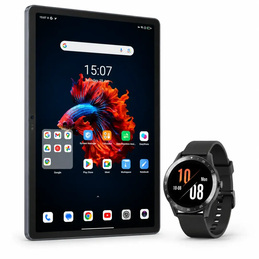 Планшет Blackview Tab MEGA 1 11,5”, 12 ГБ, 256 ГБ, LTE, 8800 мА·ч, Android, серый + смарт-часы Blackview X1 Nodic, 512 КБ + 64 МБ, Black