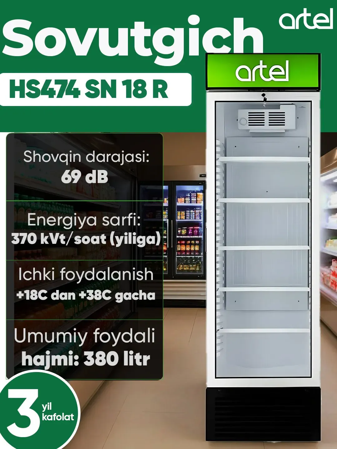 Vitrinniy muzlatgich Artel HS 474SN