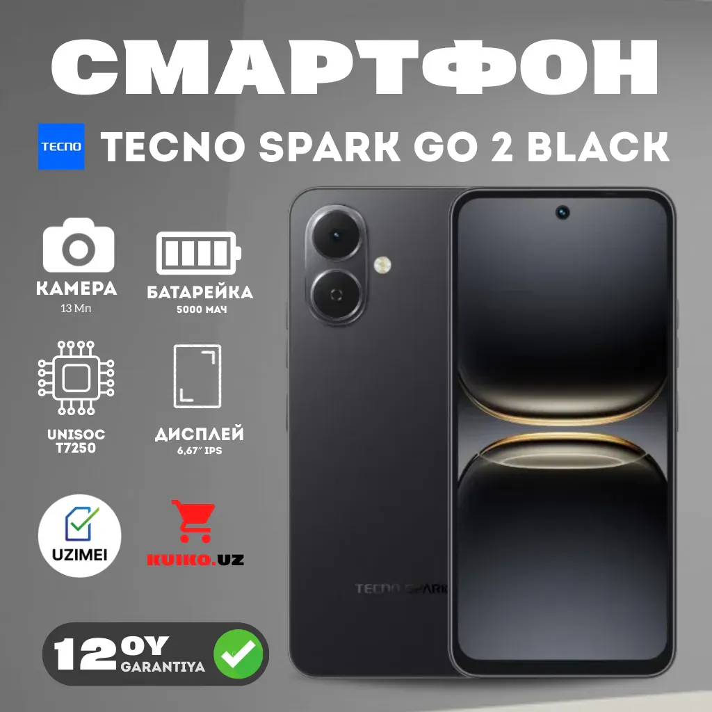 Smartfon Tecno Spark Go 2 4/64 GB, qora