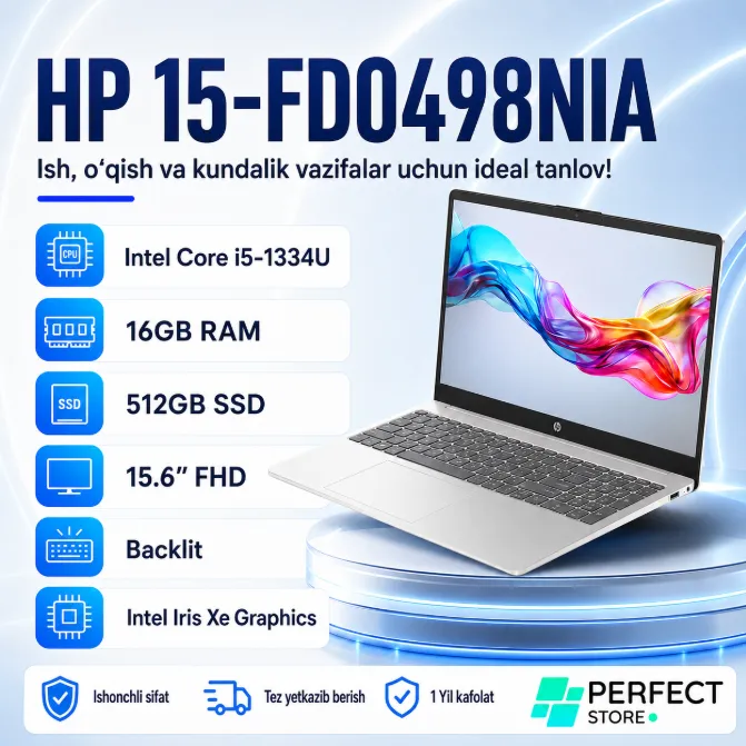 Noutbuk HP Laptop 15-FD0498NIA / i5-1334U / 16 GB / SSD 512 GB / 15.6", Silver