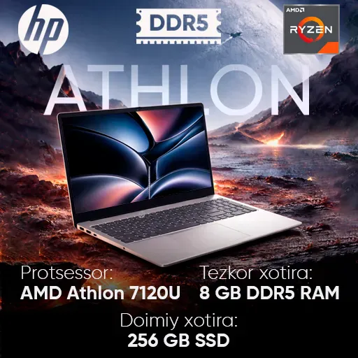 Noutbuk HP 7120 / AMD Athlon 7120U / 8 GB / SSD 256 GB / 15.6", Silver