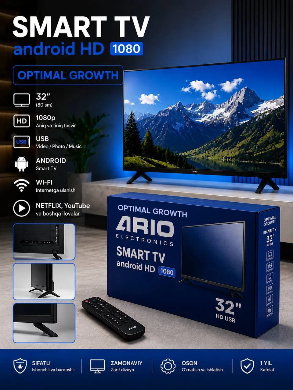 Televizor ARIO Smart 32'', qora