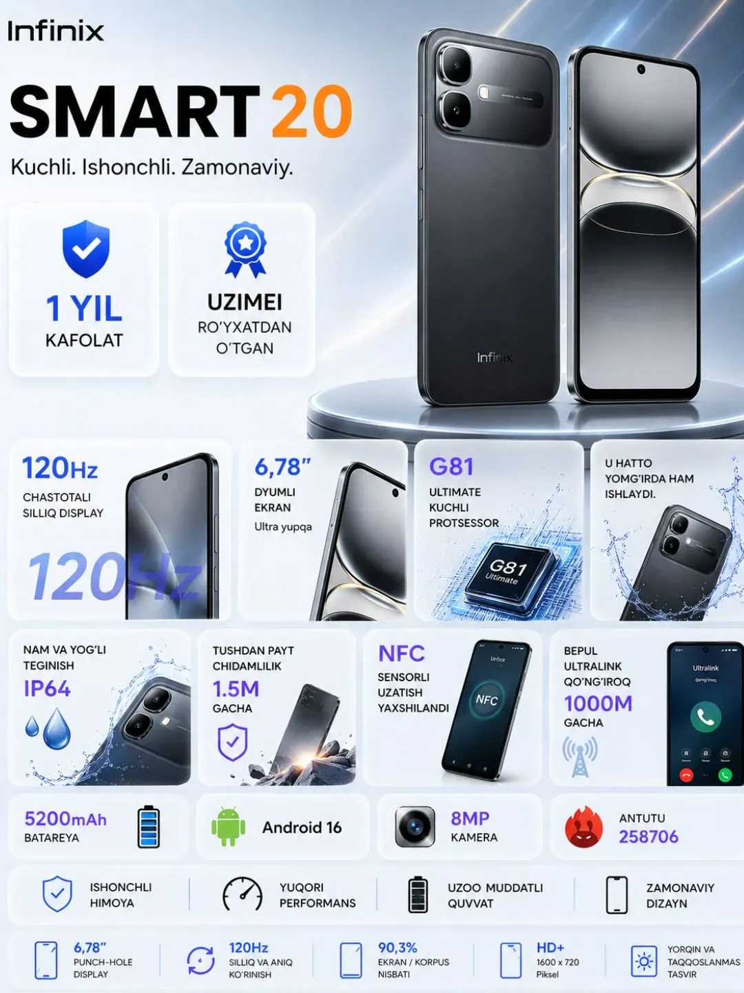 Smartfon Infinix SMART 20 4/64 GB, Shadow Black