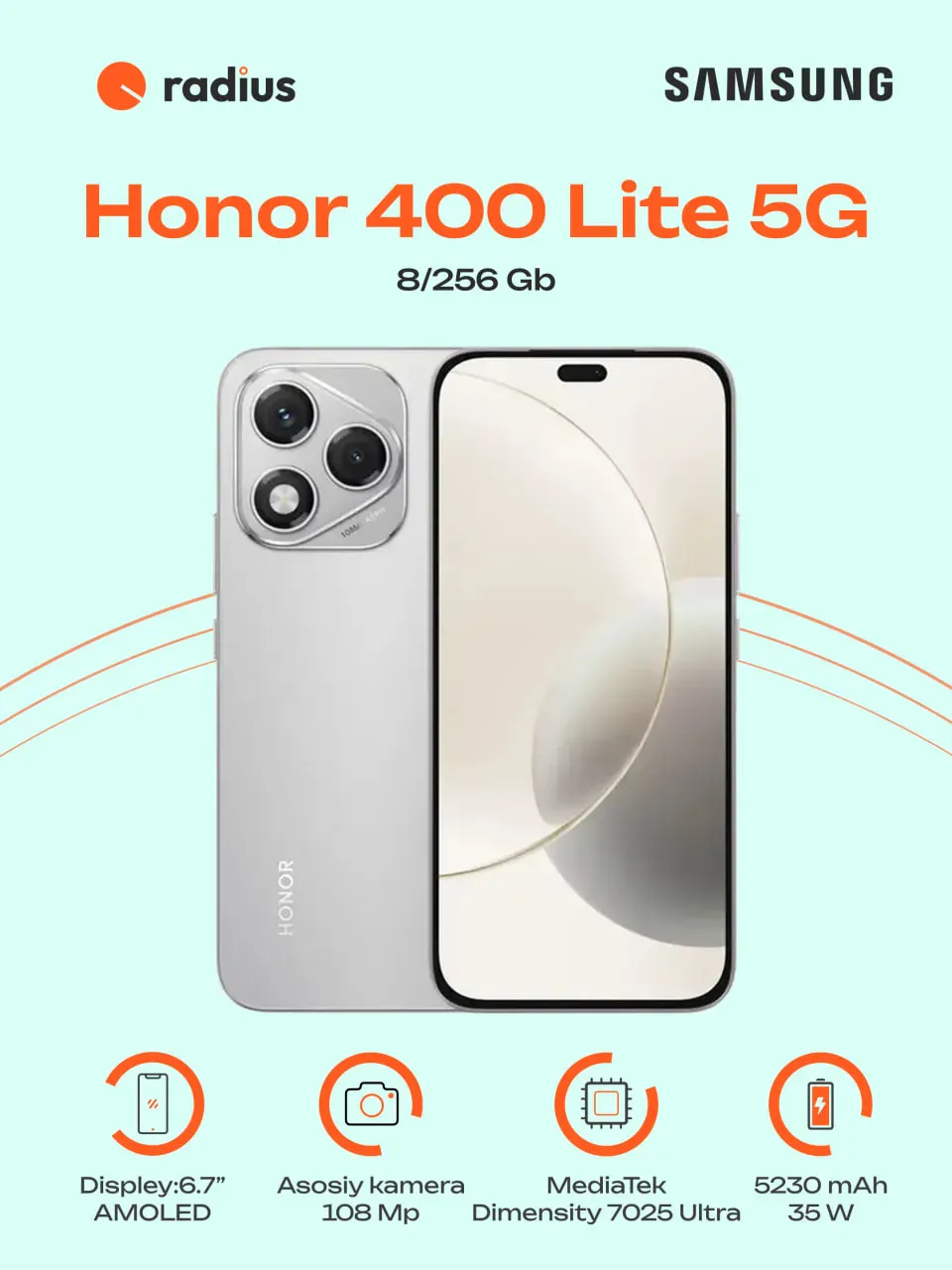 Smartfon Honor 400 Lite 5G 8/256 GB, Velvet Grey