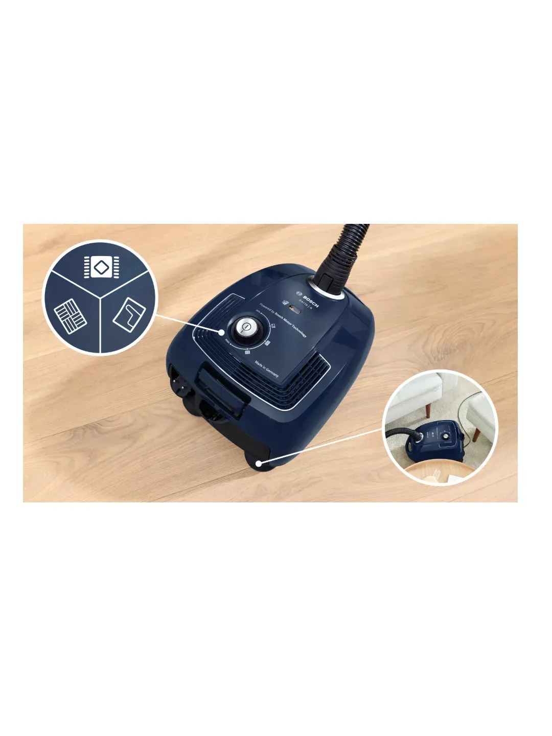 Пылесос Bosch BGL38WBU3H, синий