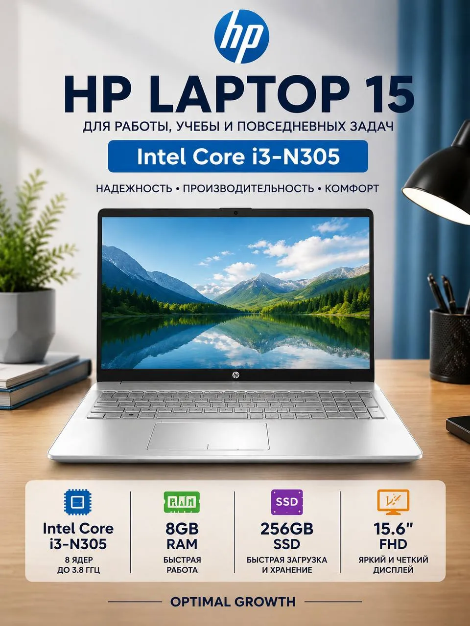 Noutbuk HP Laptop 15 / i3-N305 / 8 GB / SSD 256 GB / 15.6", Kumushrang